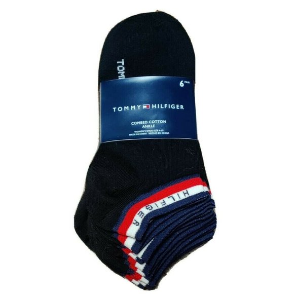 Tommy Hilfiger Spellout Black Ankle Socks 6 Pairs